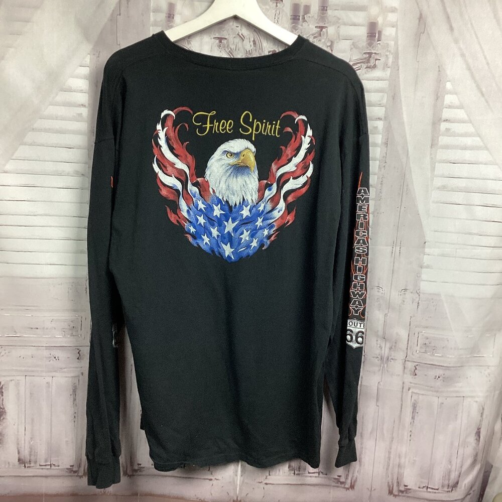 Route 66 Tee Shirt Long Sleeve Black Free Spirit Graphic Vintage XL